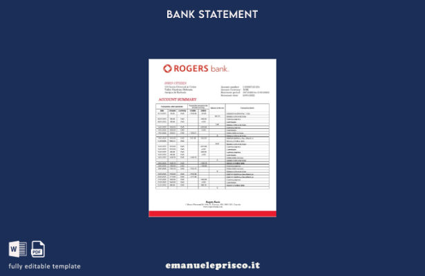 modello word di estratto conto bancario Canada Rogers in stile verificato